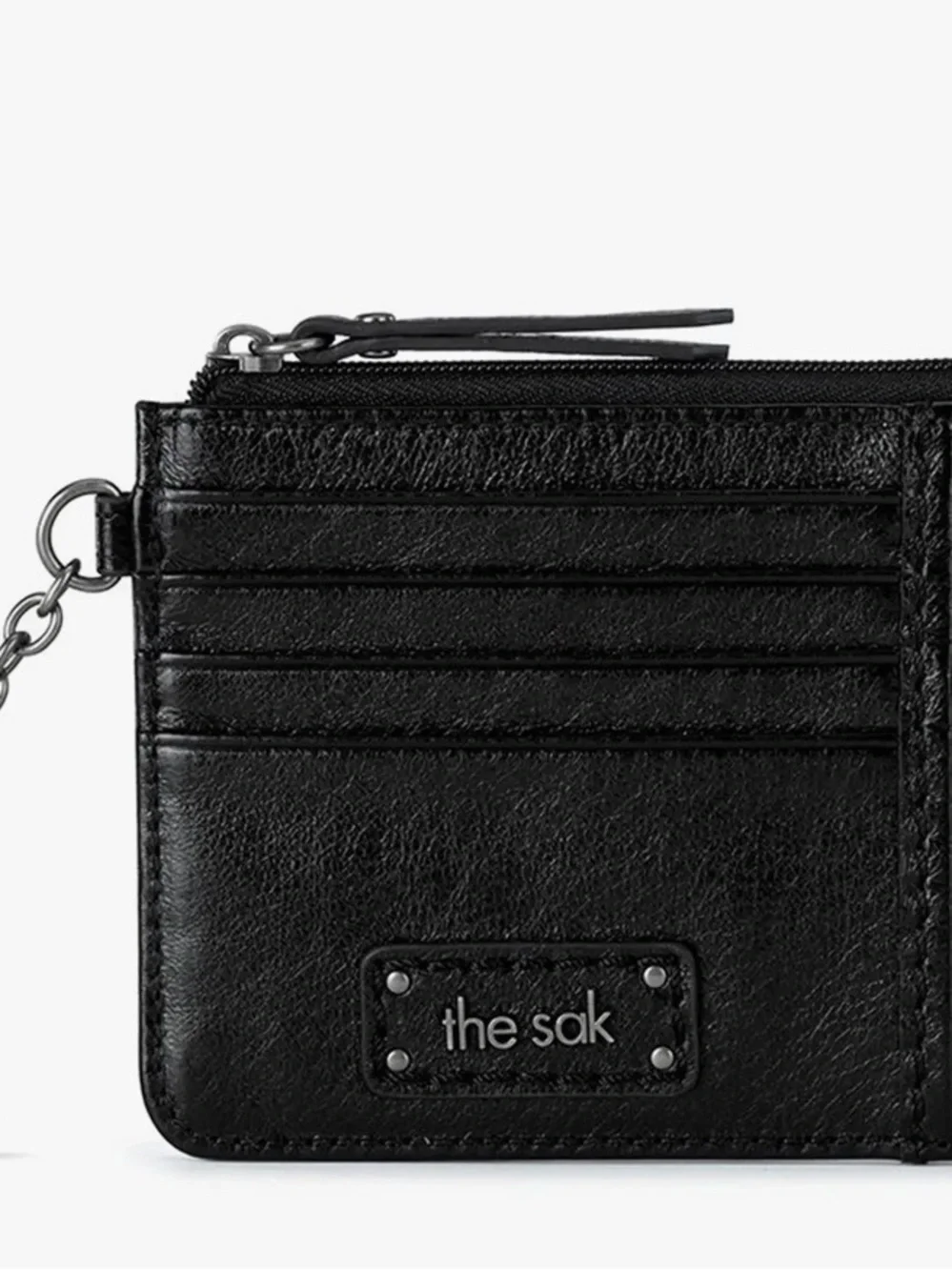 The Sak Black Leather Card Case with Chain Zip